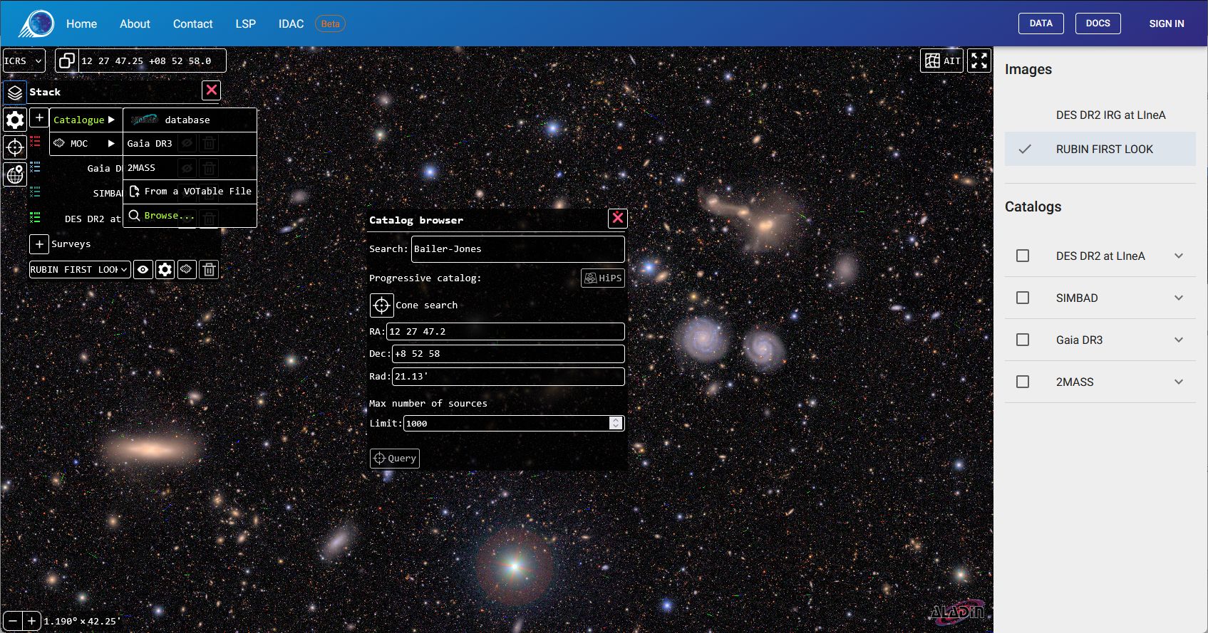 Sky Viewer search catalogs