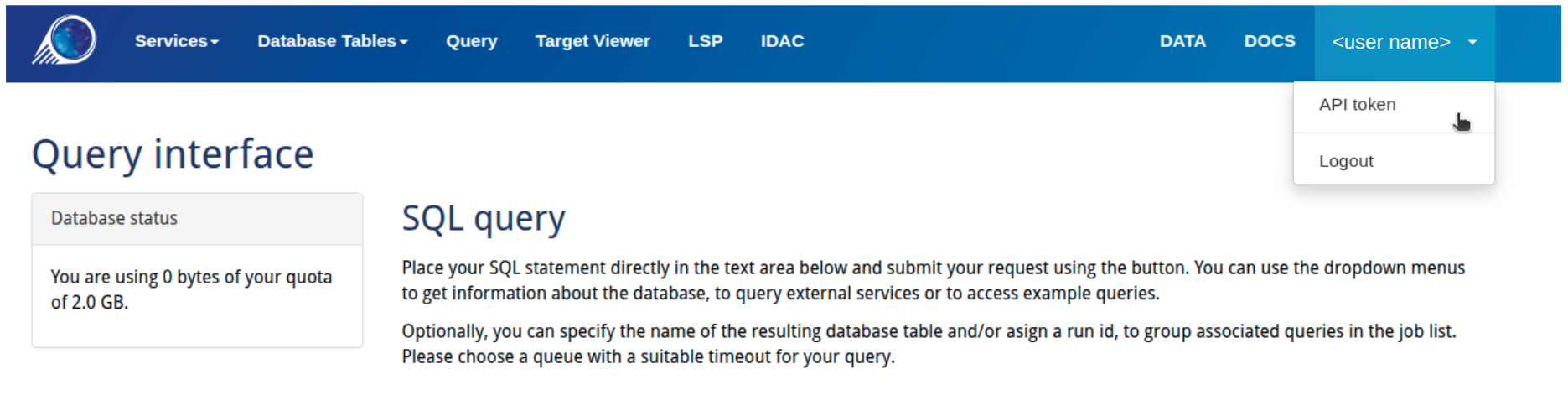 Click your username in the top-right corner and select "API token" from the dropdown menu